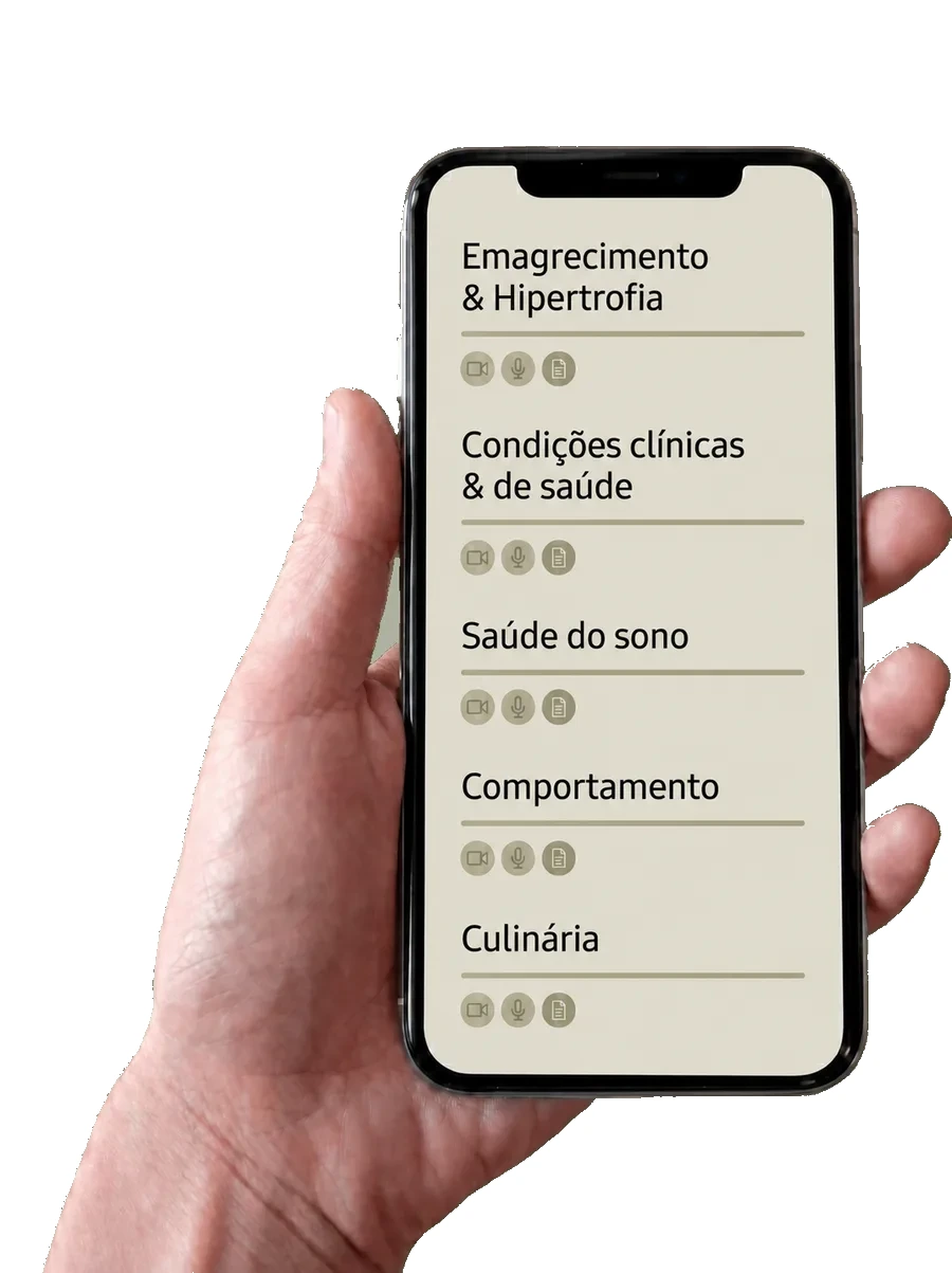 Tela de celular com conteúdos educativos de nutrição funcional